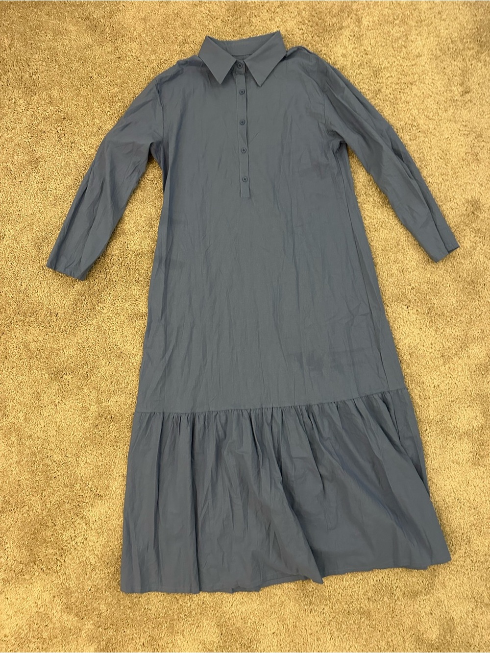 Button-Front Collared Midi Dress in Slate Blue